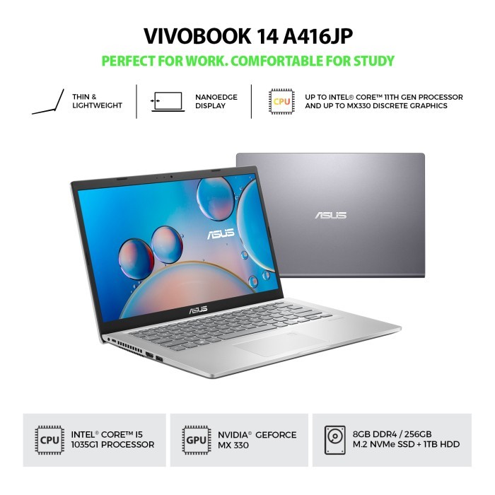 ASUS VivoBook A416JP-EK5122TS (14"/i5-1035G1/MX330/8G/256PCIE+1TB,Grey